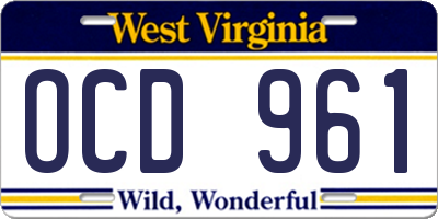 WV license plate OCD961
