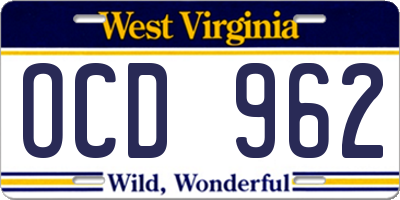 WV license plate OCD962