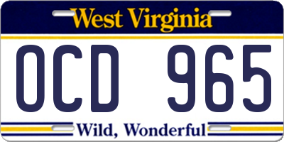 WV license plate OCD965