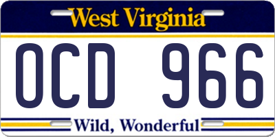 WV license plate OCD966