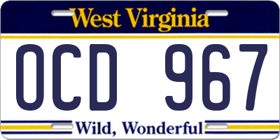 WV license plate OCD967