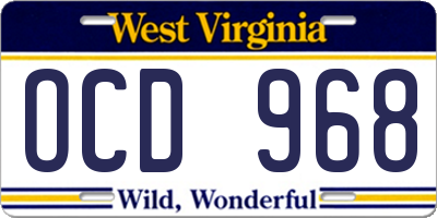 WV license plate OCD968