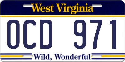 WV license plate OCD971