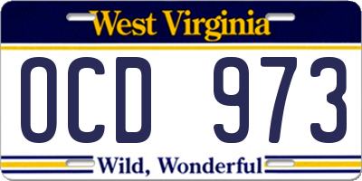 WV license plate OCD973