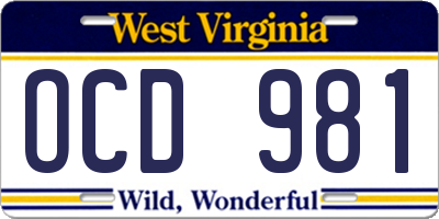 WV license plate OCD981