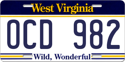 WV license plate OCD982