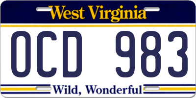 WV license plate OCD983