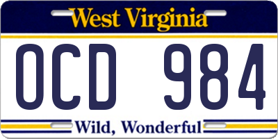 WV license plate OCD984