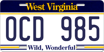 WV license plate OCD985