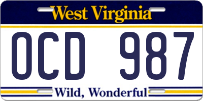 WV license plate OCD987