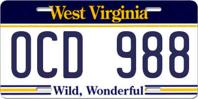 WV license plate OCD988