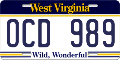 WV license plate OCD989