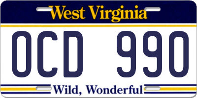 WV license plate OCD990