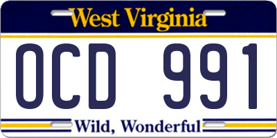 WV license plate OCD991