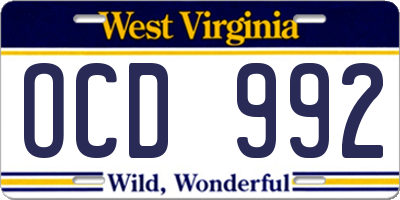 WV license plate OCD992