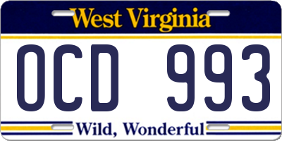 WV license plate OCD993