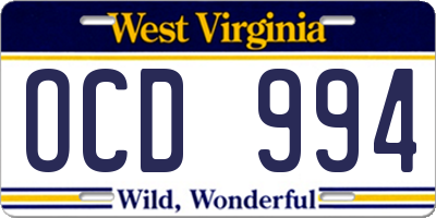WV license plate OCD994