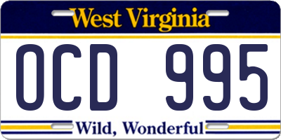 WV license plate OCD995