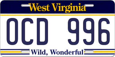 WV license plate OCD996