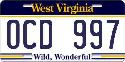 WV license plate OCD997