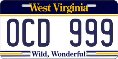 WV license plate OCD999