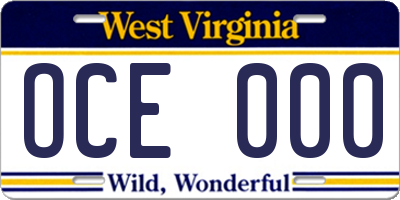WV license plate OCE000