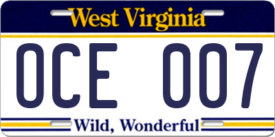 WV license plate OCE007