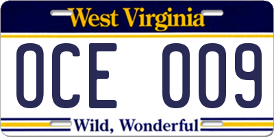 WV license plate OCE009