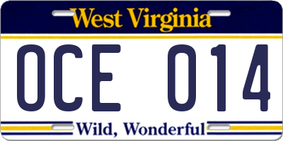 WV license plate OCE014