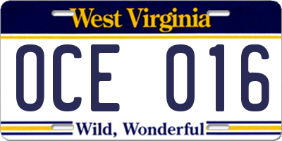WV license plate OCE016