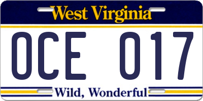 WV license plate OCE017