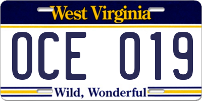 WV license plate OCE019