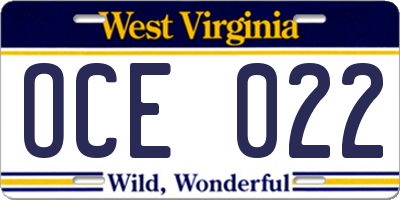 WV license plate OCE022