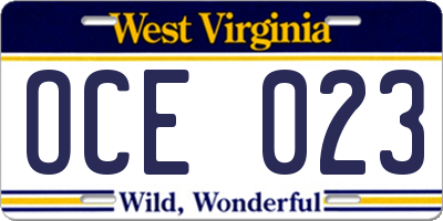 WV license plate OCE023