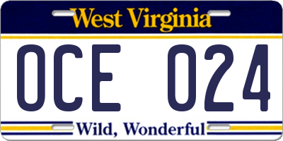 WV license plate OCE024