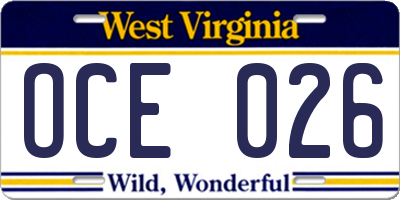 WV license plate OCE026