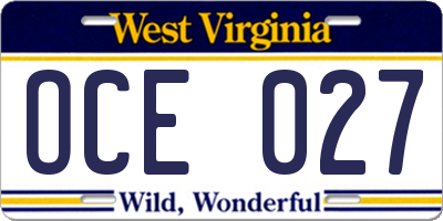 WV license plate OCE027