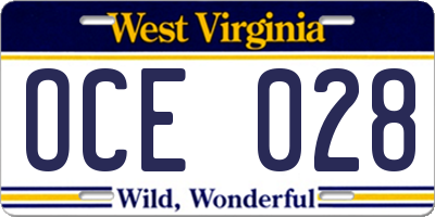 WV license plate OCE028