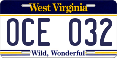 WV license plate OCE032