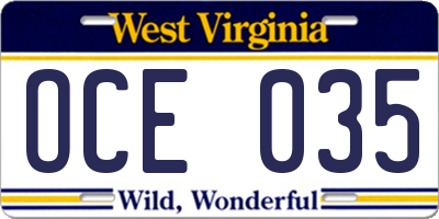 WV license plate OCE035