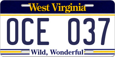 WV license plate OCE037