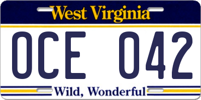 WV license plate OCE042