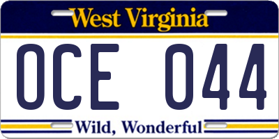 WV license plate OCE044