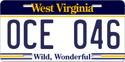 WV license plate OCE046