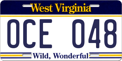 WV license plate OCE048