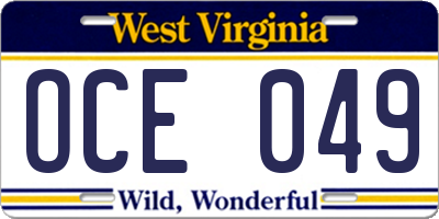 WV license plate OCE049