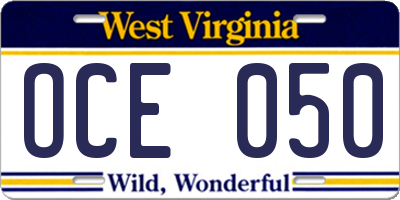 WV license plate OCE050