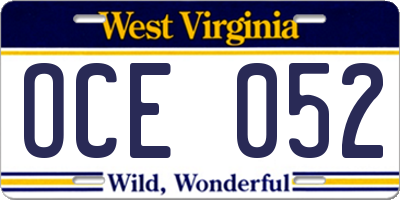 WV license plate OCE052