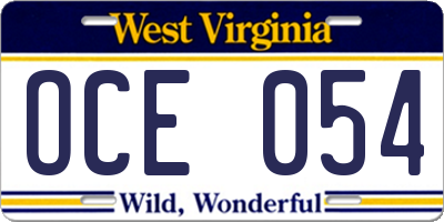 WV license plate OCE054