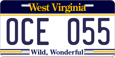 WV license plate OCE055